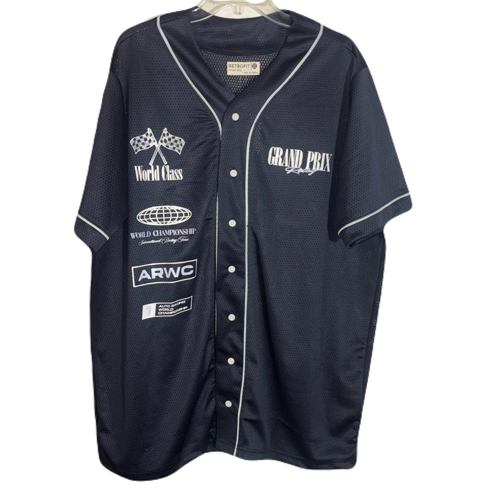 Indy Car Grand Prix Racing Jersey Men’s XXL Navy Button Front Short Sleeve ARWC